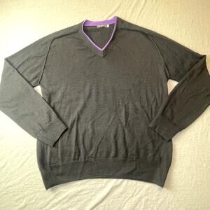 Sol 100% Baby Alpaca Black & Purple Pullover V-neck Sweater Men's L